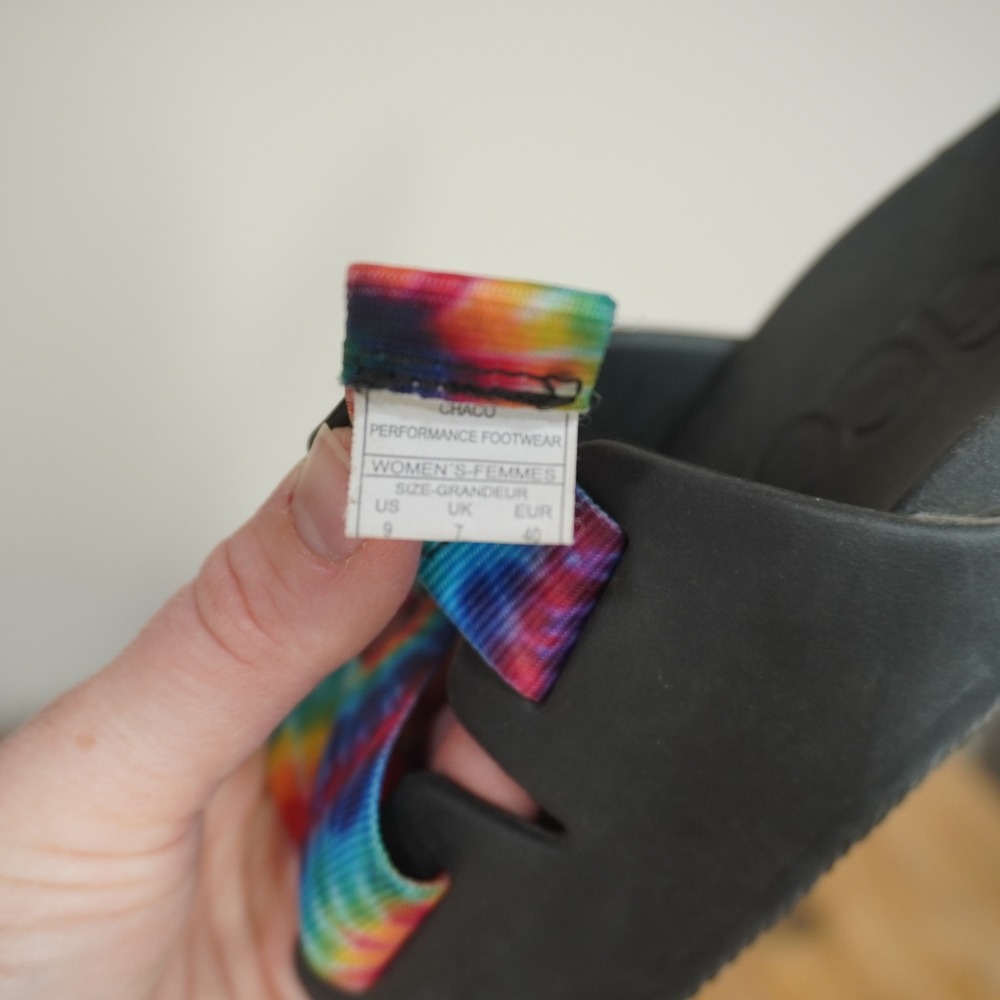 Chaco Chillos Slide Sandals Womens 9 Tie Dye Rainbow Adjustable Straps Black - Picture 5 of 10
